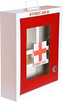 First Aid Box/Emergency Kit Medical Box with Wall Mount and Handle for School, Office, Home, Shops Powder Coated Metal (Red & Ivory)