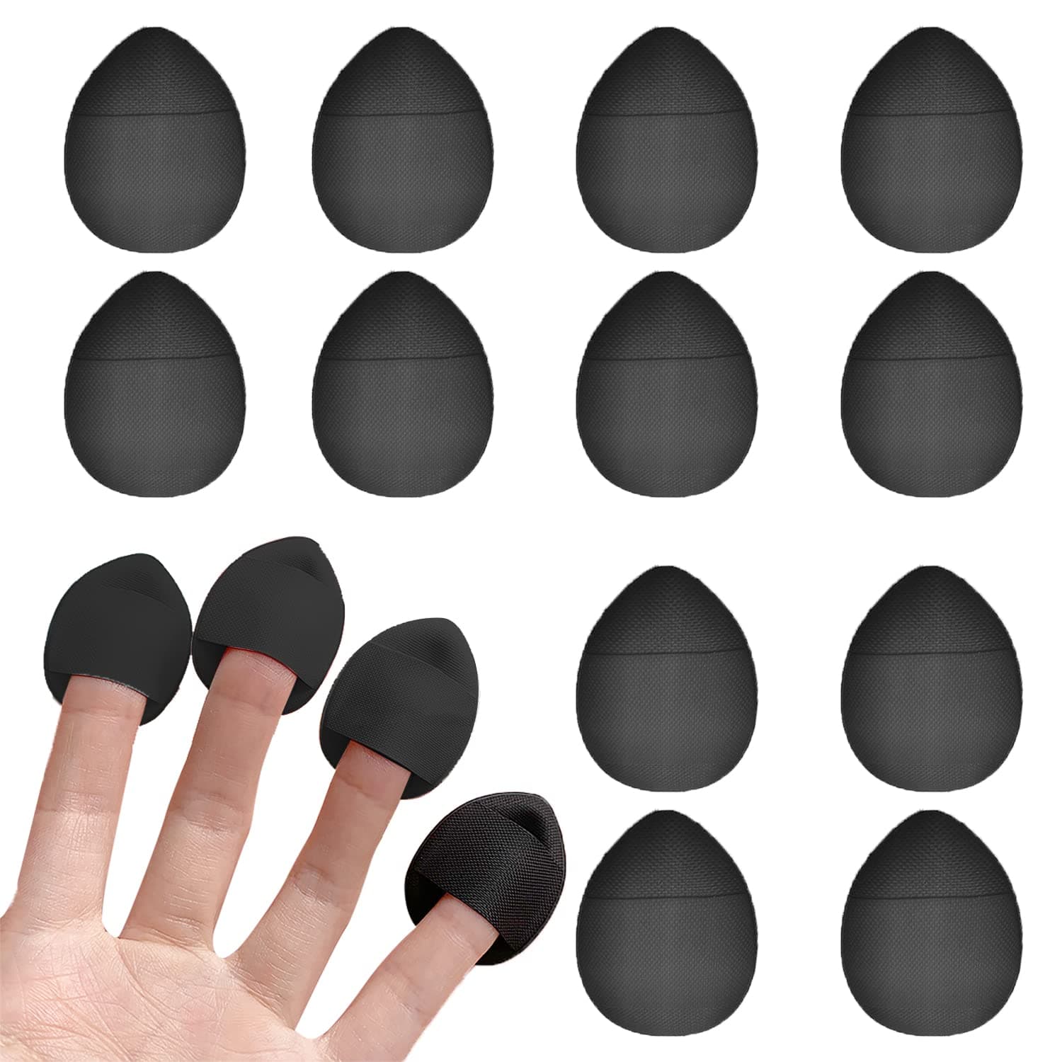 12 Pieces Finger Powder Puff Makeup Mini Powder Puff Soft Powder Puff for Foundation Concealer Cosmetic Foundation Sponge Mineral Powder Wet Dry Makeup Tool (Black)