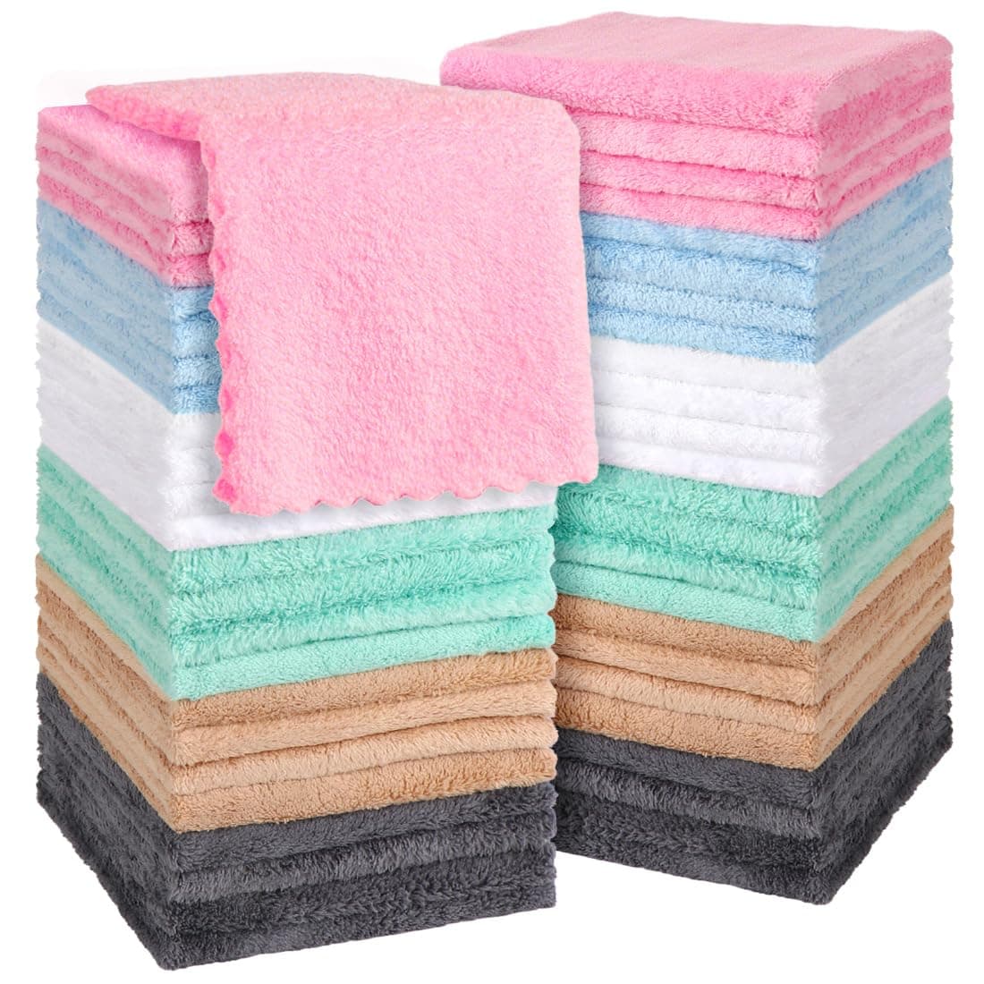 Orighty Ultra Soft Washcloths 48 Pack, Premium Microfiber Towel Sets 12 x 12 inches, Absorbent and Quick Drying Coral Velvet Washcloth, Versatile Wash Cloth for Bathroom, Hotel, and Gym (Multi-Colors)