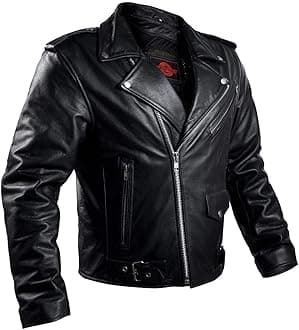 Brando Cafe Racer Biker Jacket Men - 4 Season Leather Motorcycle Jacket with Armor, Concealed Carry (CCW), Protective Armor and Black Mesh - 5XL