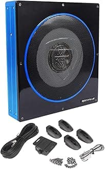 RW10CA 800W Peak Slim 10" Active Powered Car Subwoofer, Built-in Amp, Hardwired Remote Control, Low Profile Design for Compact Car Audio Systems