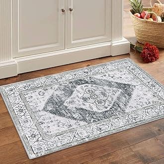 Lahome Boho Washable Rugs for Entryway - 2x3 Small Non-Slip Kitchen Rug Throw Lightweight Area Rugs for Bedroom Grey Print Oriental Distressed Bathroom Mat Floor Doormat Carpet for Laundry Living Room