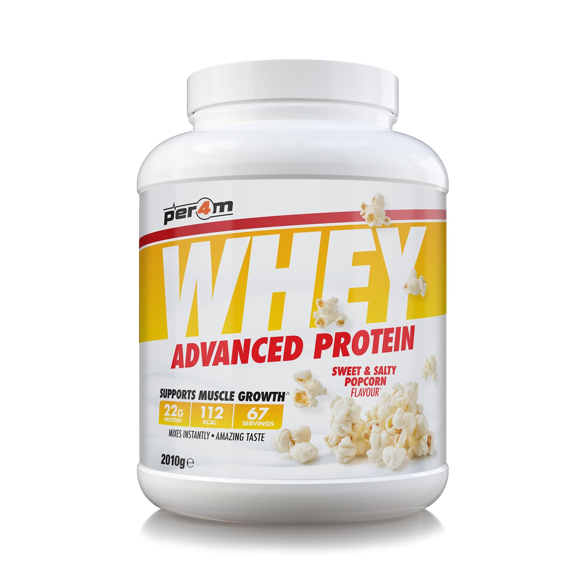 Per4m Whey Protein Powder | High Protein Shake for Muscle Growth & Recovery | Low Sugar Gym Supplement | Sports Nutrition Drink + Amino Acids (2010g, Sweet & Salty Popcorn)