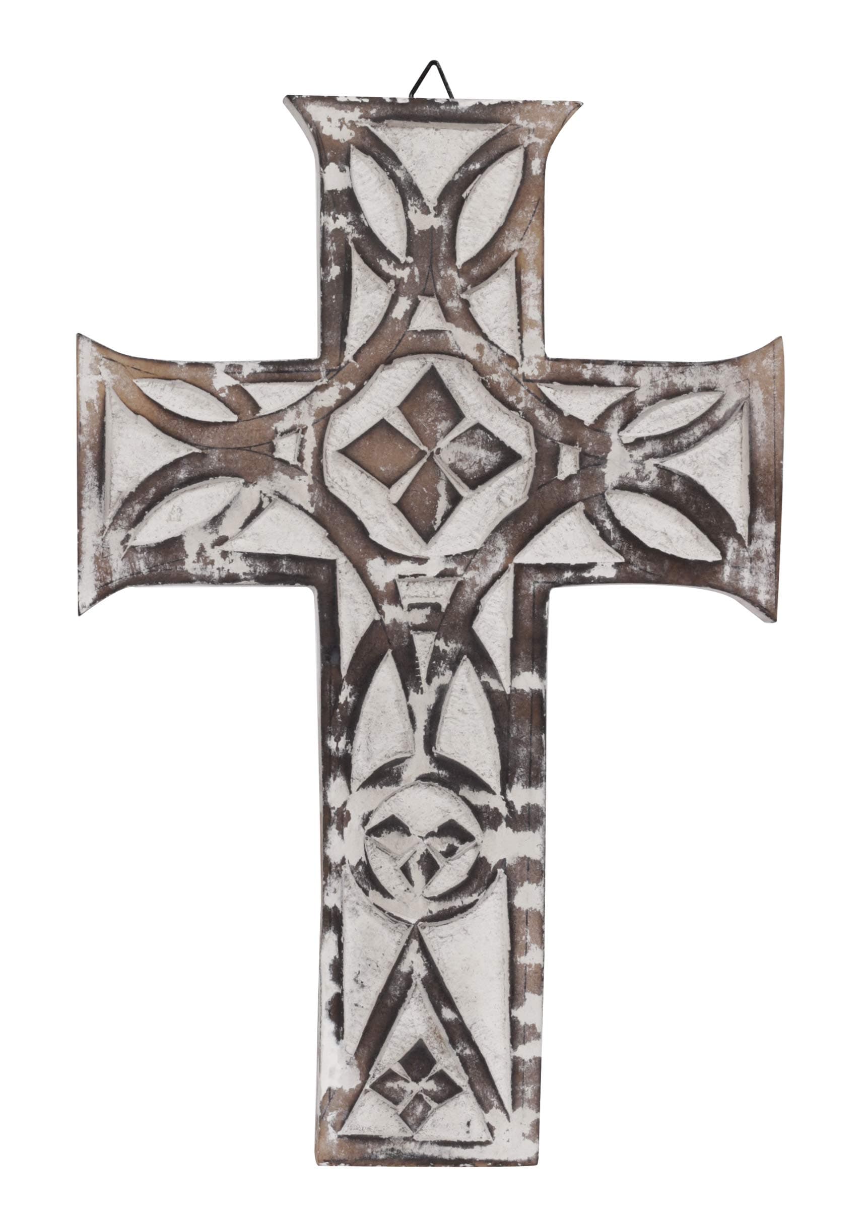 W Weblytech Wooden Wall Cross Plaque 12" Long Hanging with Hand Carvings Religious Altar Home Living Room Decor