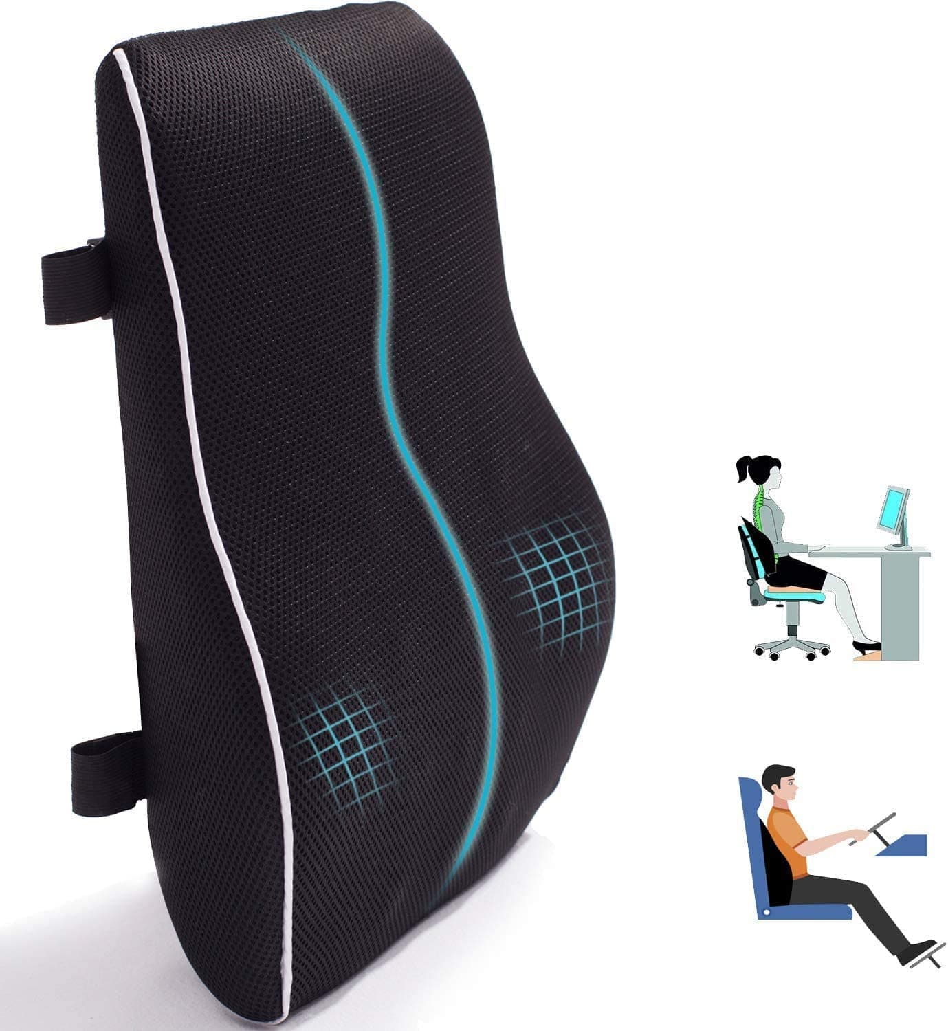 – Womdee Lumbar Pillow for Office Chair Back Support for Car, Computer, Gaming Chair, Recliner Memory Foam Back Cushion for Back Pain Relief Improve Posture