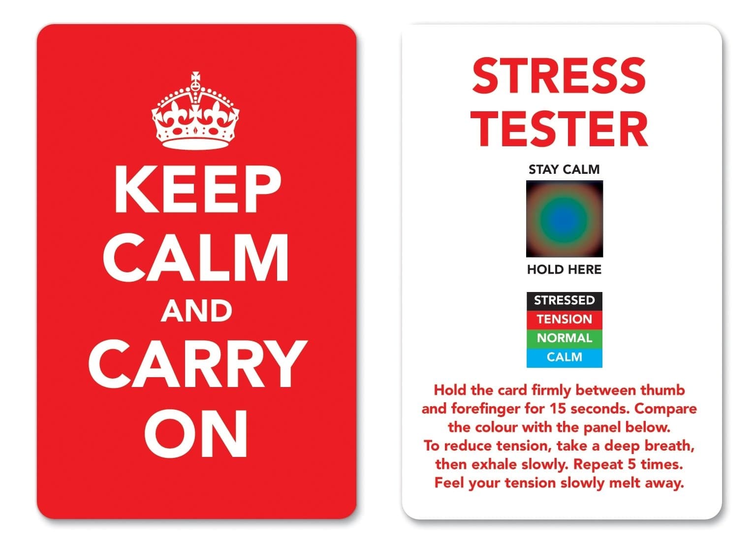 Colour Changing Products Keep Calm and Carry On Stress Mood Card - Detect, Measure, Manage and Control Monitor - psychology & relaxation techniques - Red