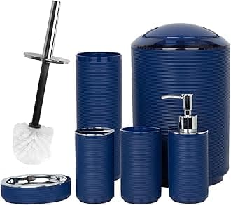 CERBIOR Bathroom Accessories Set 6 Piece Bath Ensemble Includes Soap Dispenser, Toothbrush Holder, Toothbrush Cup, Soap Dish for Decorative Countertop and Housewarming Gift (Blue)