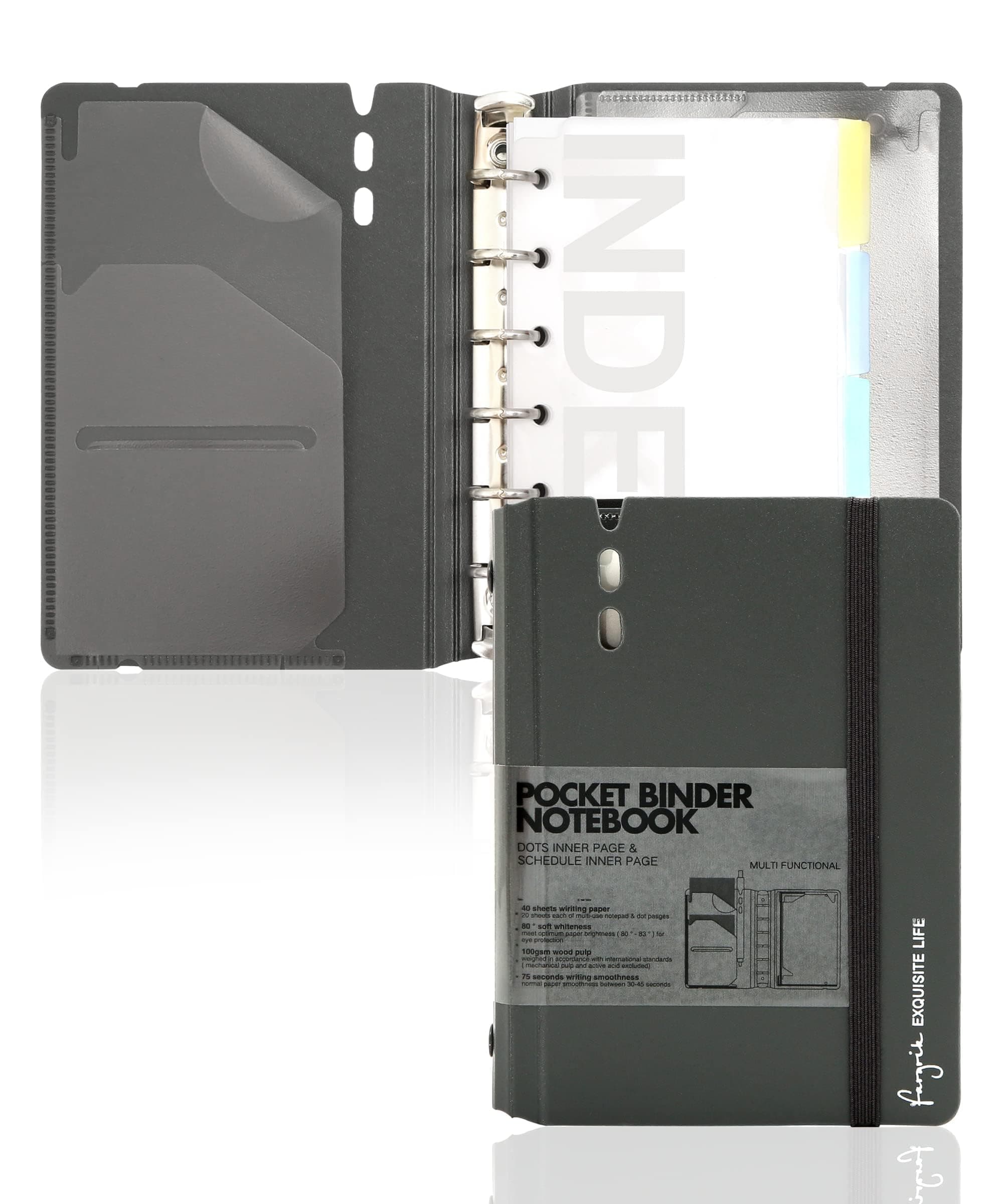 CAGIE A7 Small Binder Notebook with Removable Pages Hardcover Spiral Refillable Mini Binder Notebooks for Note Taking Pocket Notebook with Planning Square Ruled & Dotted Ruled Pages 4x5.7 Inch, Grey