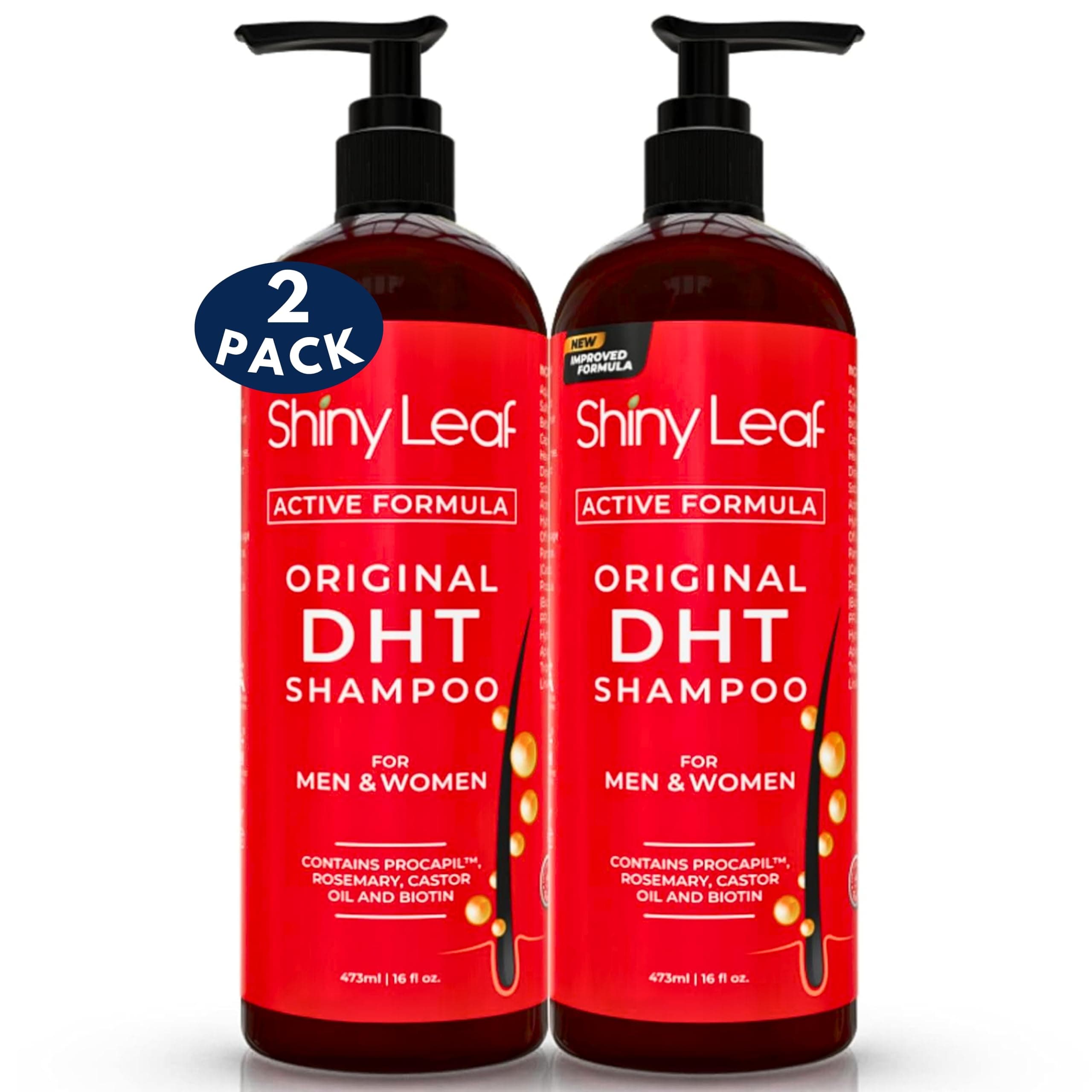Shiny Leaf DHT Blocking Shampoo for Hair Growth and Thinning Hair Treatment - Active Natural Formula, Reduces Shedding for Men & Women (2 Pack)