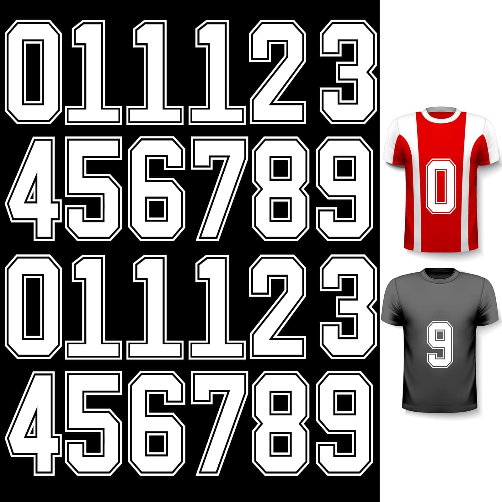 WILLBOND 24 Pcs Iron on Numbers, Jersey Heat Transfer Numbers 0 to 9 for Team Uniform T-Shirt Football Basketball Baseball(White with Black Border,8 Inch)