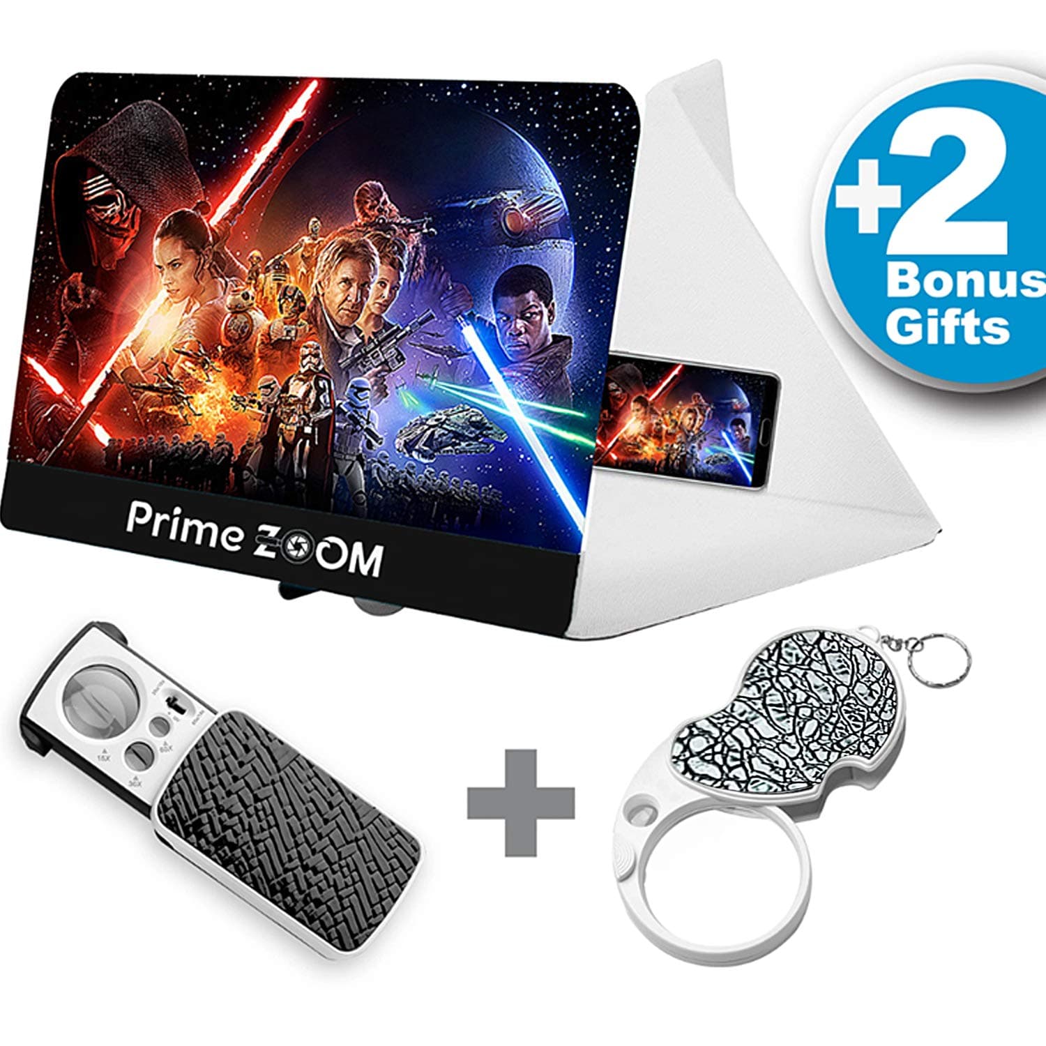 12 inch Phone Screen Magnifier + 2 Bonus Light-Up LED Pocket Magnifiers | Upgraded Mobile Phone Screen Enlarger for Movies & TV | PU Leather | Light, Portable, Travel Use