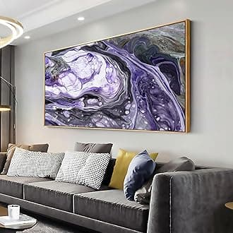 Wall Art Abstract Artwork Purple Black Fluid Ink Wall Decor Modern Fantasy Canvas Painting for Living Room Bedroom Dining Room Home Office Decor 30"x60" with Framed