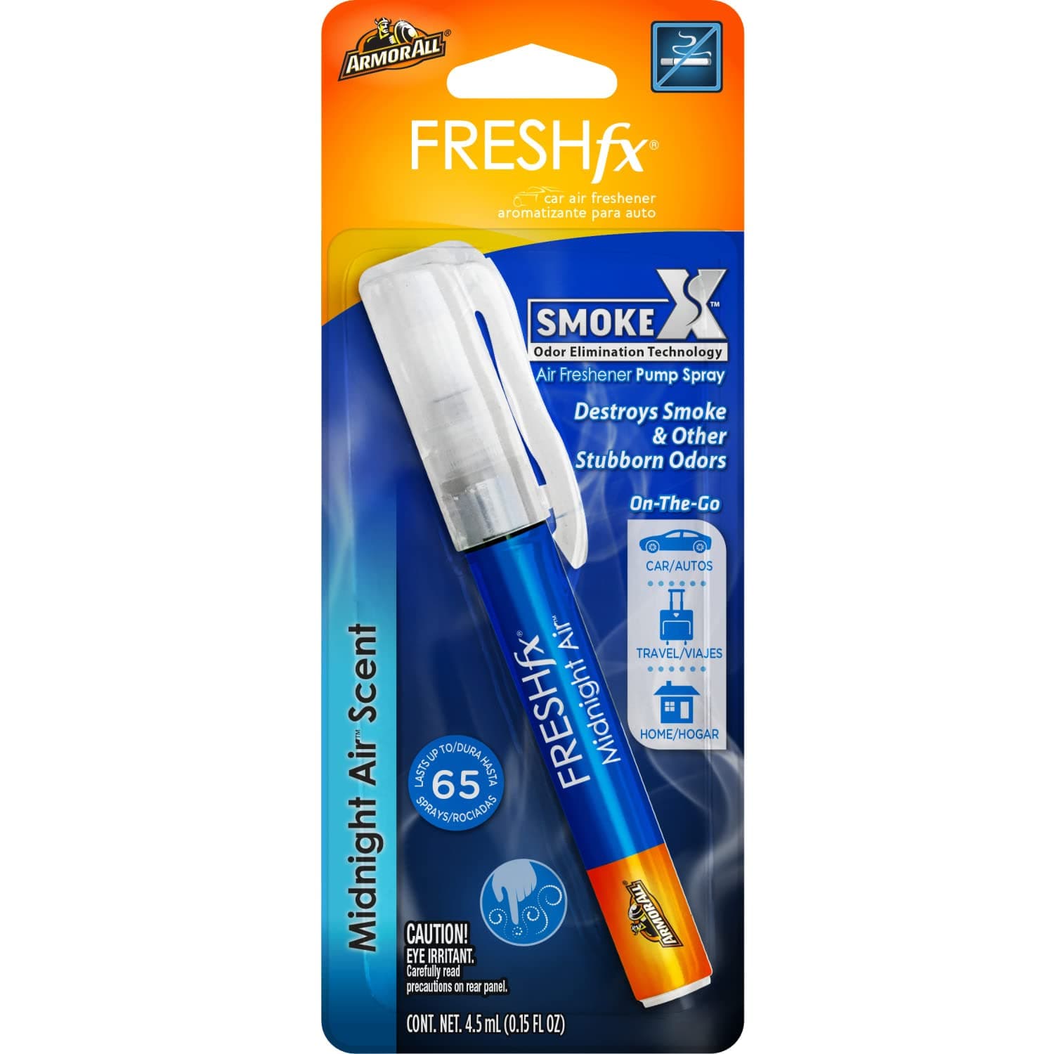 Armor All Fresh FX Smoke X Car Odor Eliminator Spray Pump, On-The-Go Car Air Freshener Spray, Midnight Air Scent, 0.15 Oz