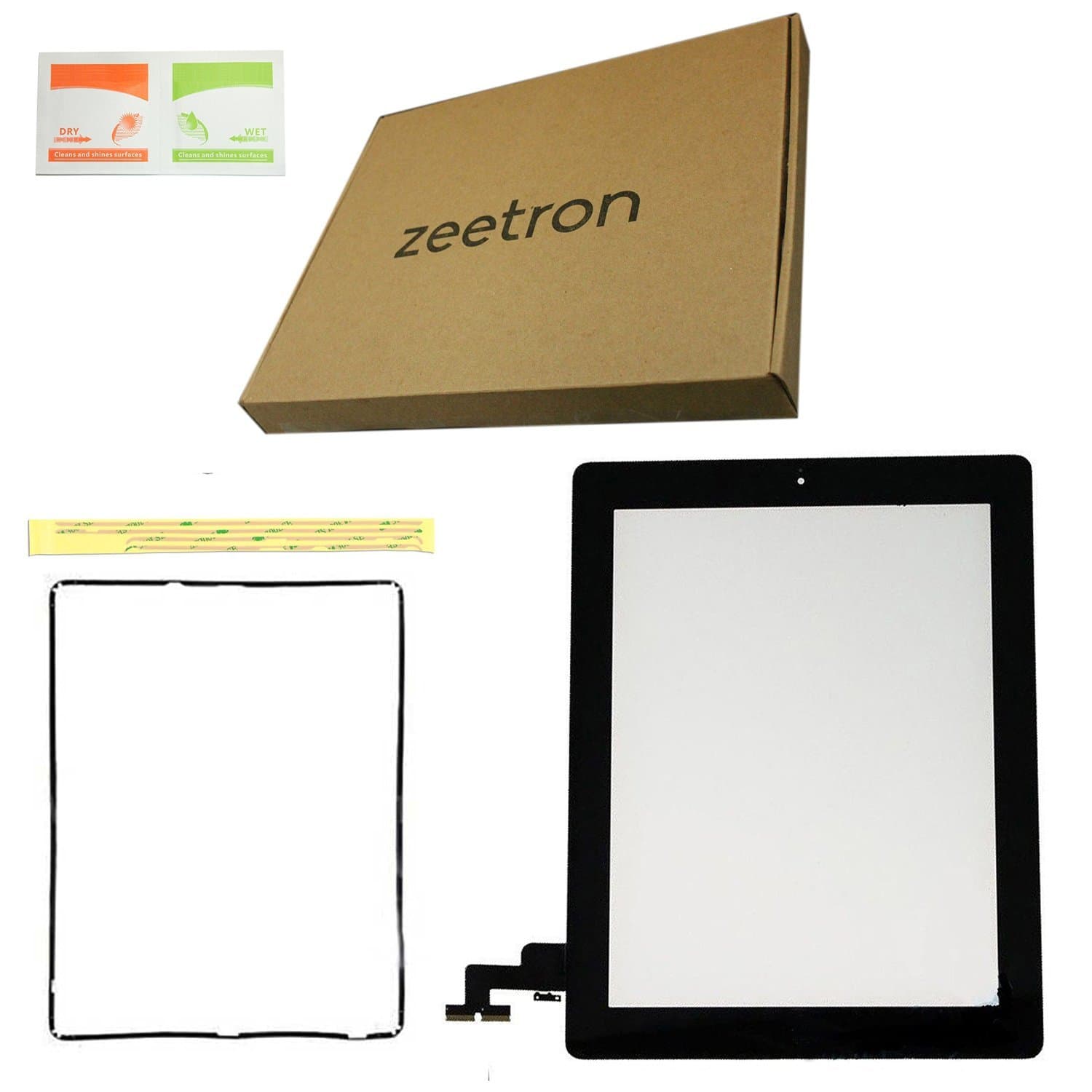 Zeetron© Black Glass Screen and Touch Digitizer + Adhesive For iPad 2