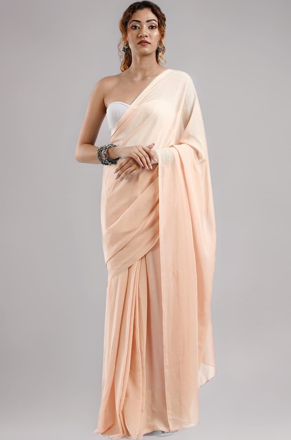 Farah Peach Georgette Ready to Drape Saree