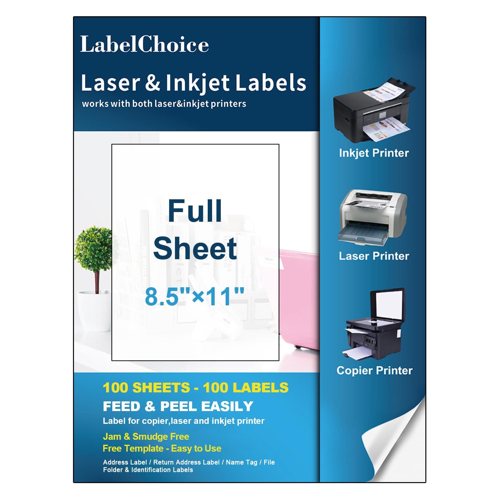 Full Sheet Shipping Labels 8.5 x 11 for Laser & Inkjet Printers, 100 Sheets 100 Labels Self Adhesive Full Sheet 8 1/2x11 Labels, Mailing Label Sheets for Printer, Full Page Shipping Labels