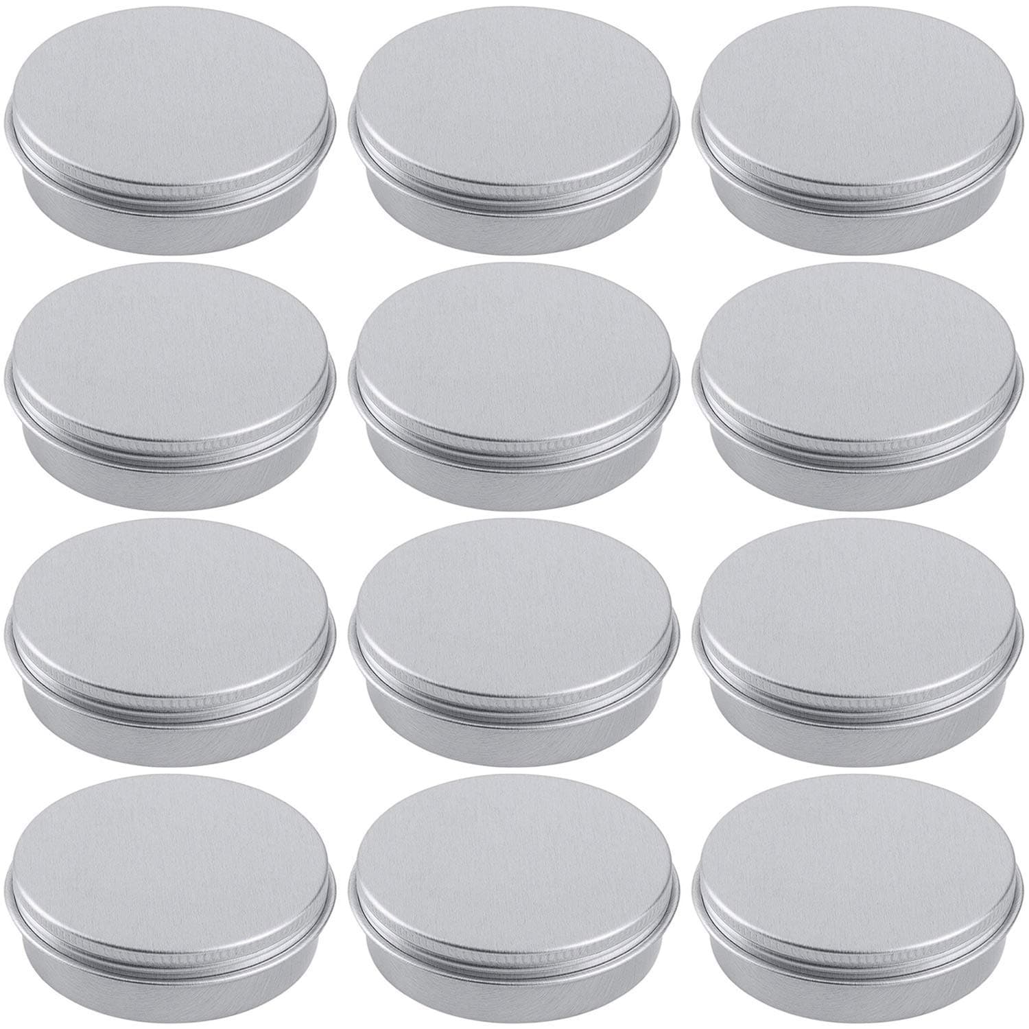 Hulless 6 Ounce Aluminum Tin Jar Refillable Containers 180 ml Aluminum Screw Lid Round Tin Container Bottle for Cosmetic ,Lip Balm, Cream, 12 Pack.