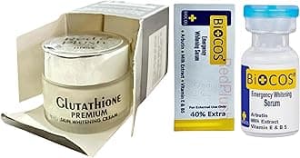 Fast Skin Whitening Glutathione Cream & Biocos Emergency Whitening Serum | Fast Result In 7 DAYS | Clear pimples marks | Dark circles | Pigmentation | Fine lines | Improve facial Texture