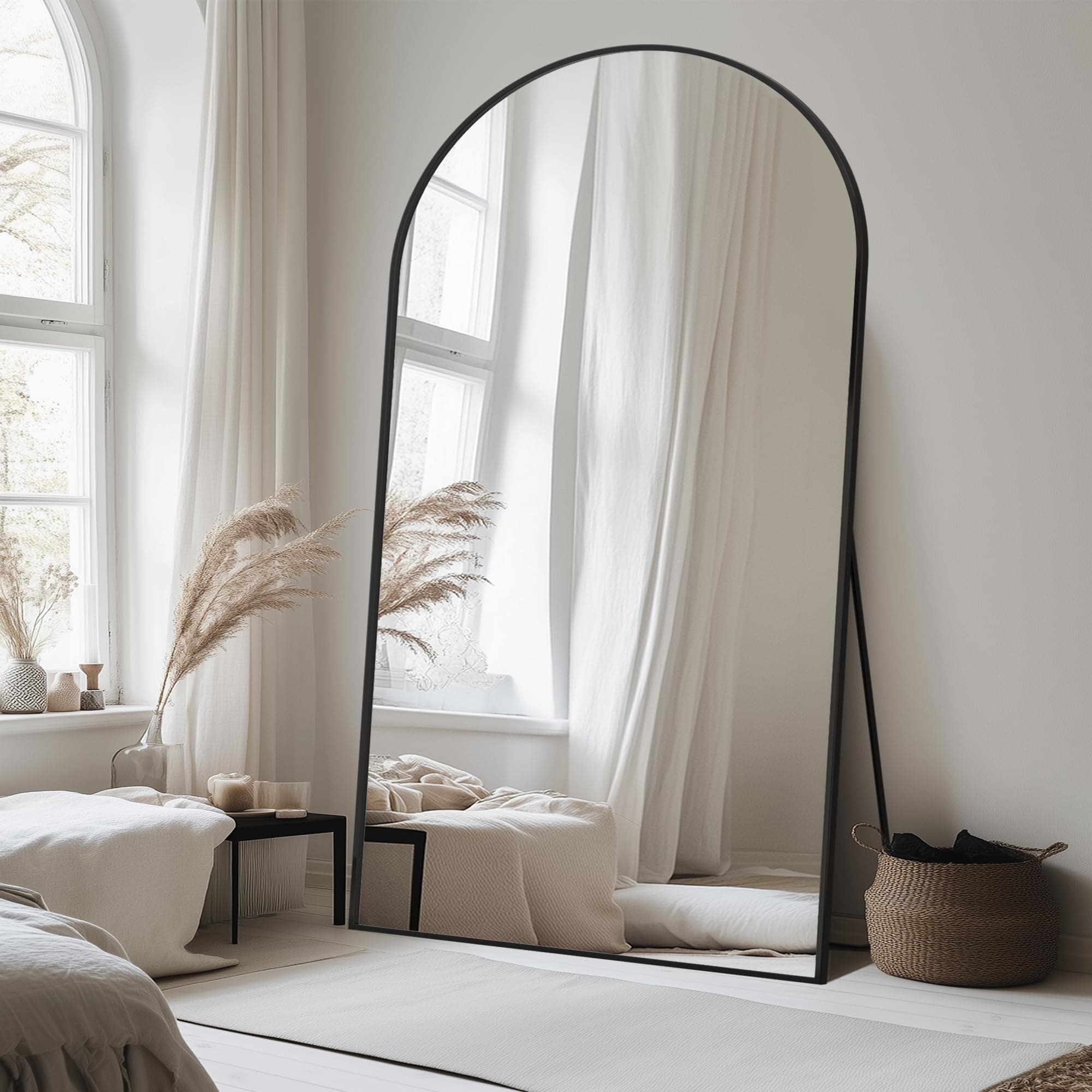 Antok Full Length Mirror, 46"x86" Oversized Floor Mirror with Stand for Bedroom, Living Room Cloakroom, Black, Arch Style