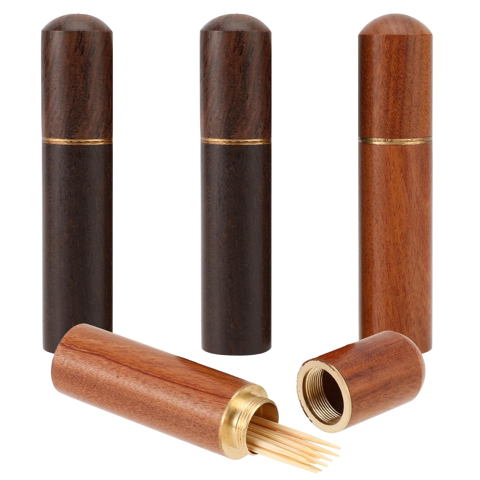4 Pack Portable Wood Toothpick Holder Mini Toothpick box Pocket Toothpick Dispenser Wood Toothpick Case Bucket Carrying Case for Storage Toothpick Needle Bead Ear Pick Small Object Women Men