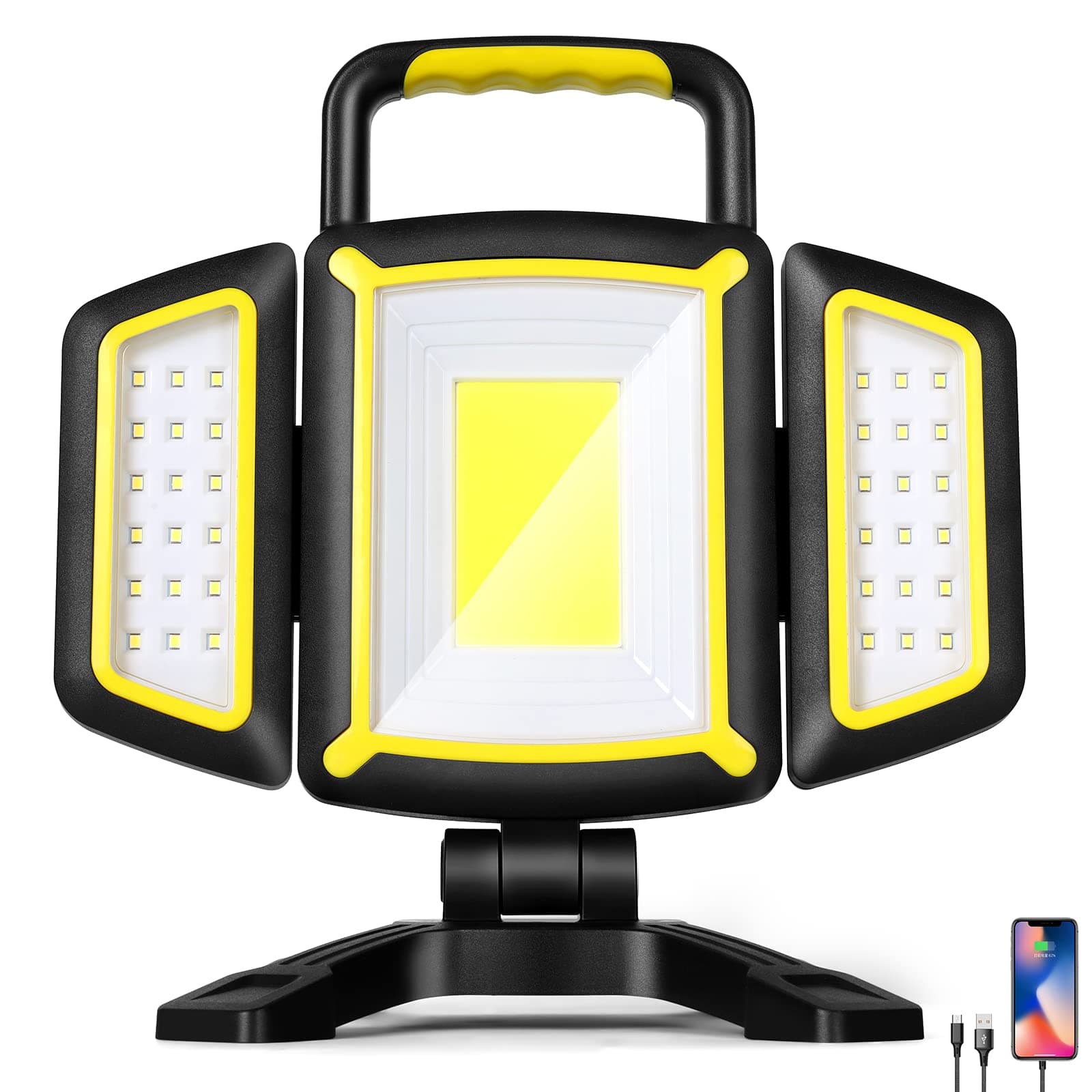 Yzoni Rechargeable Work Light, 30W 3000Lumen LED Work Light with 5 Modes, Battery Powered Magnetic Lights with 360°Rotate Foldable Design, Job Site Lighting for Car Repair, Garage, Workshop, Camping