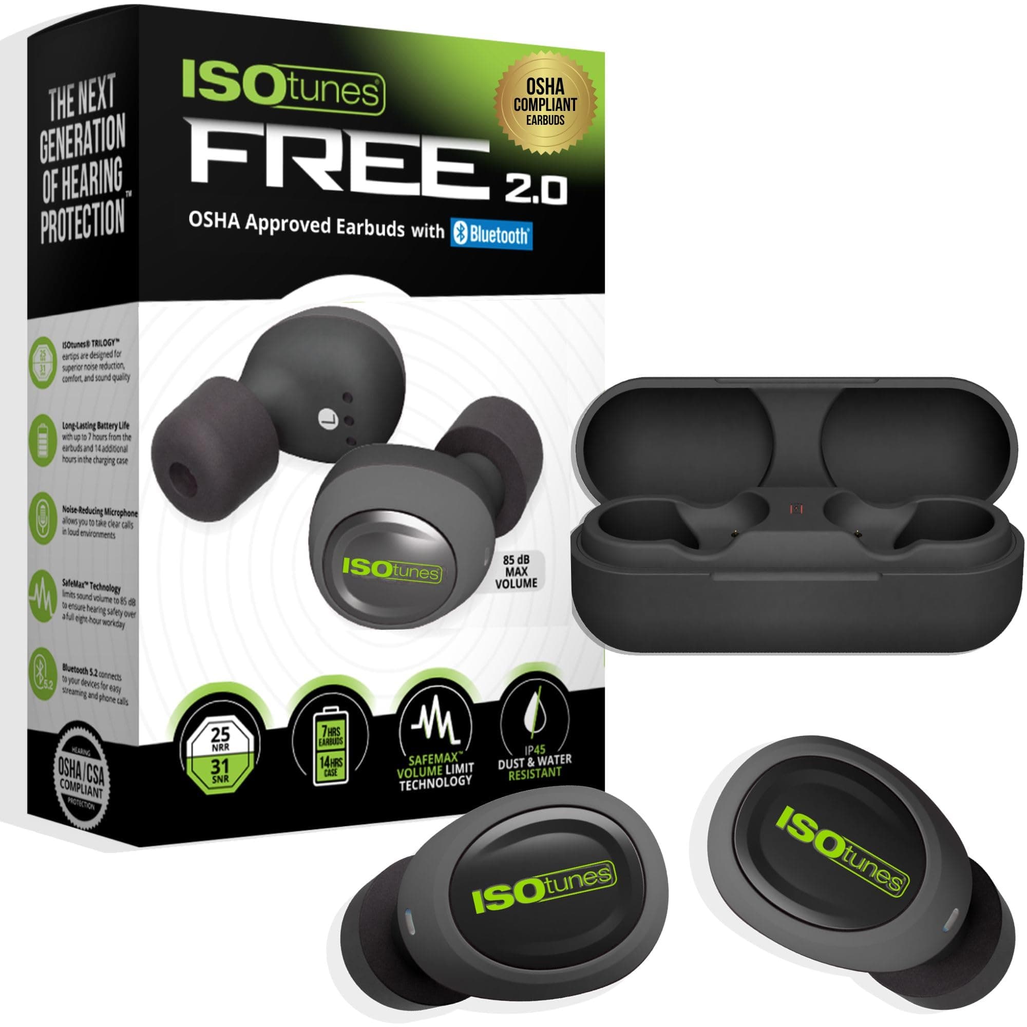 - Free 2.0 Bluetooth Hearing Protection Earbuds - 25 dB NRR OSHA Approved Earbuds, Wireless Bluetooth Earplug Headphones for Work