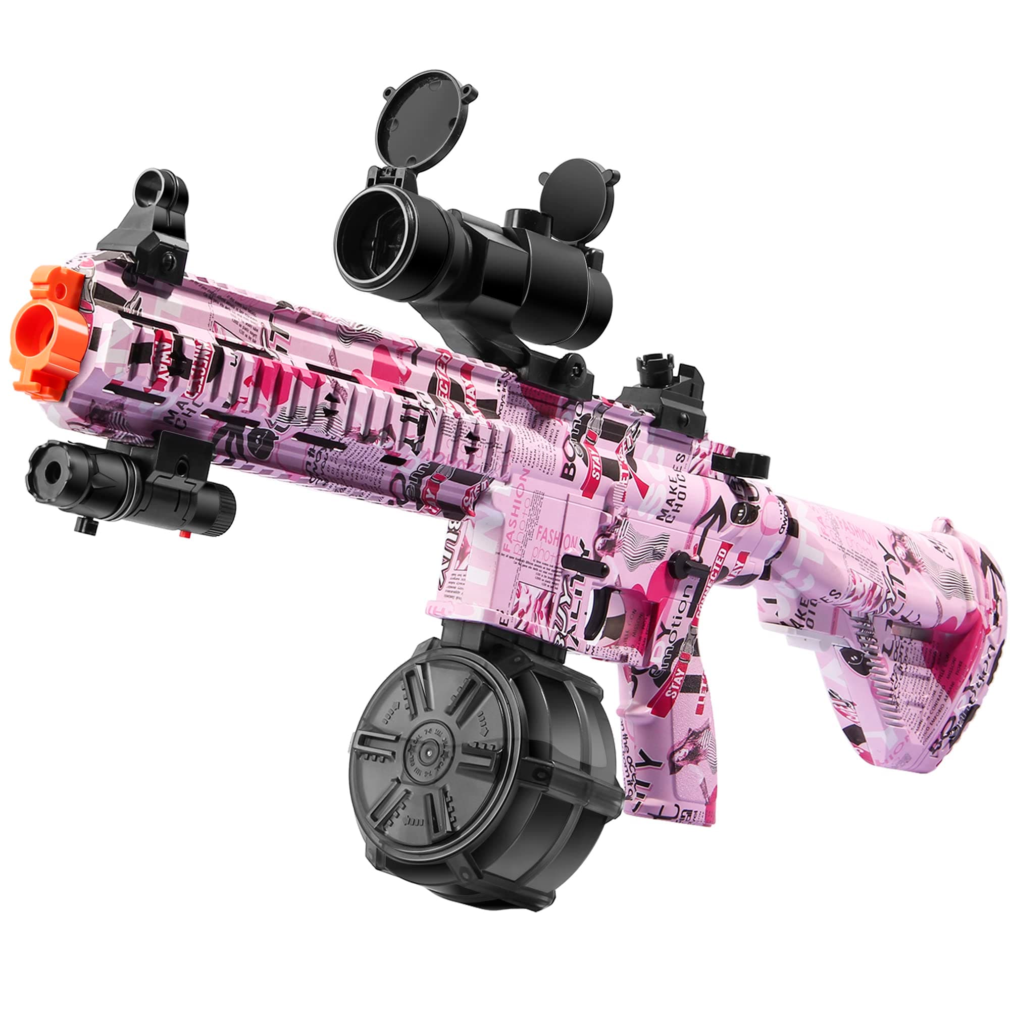 Large Gel Ball Blaster with Drum, Manual & Automatic Dual Mode Splatter Ball Blaster, for Outdoor Activities -Team Game, Pink