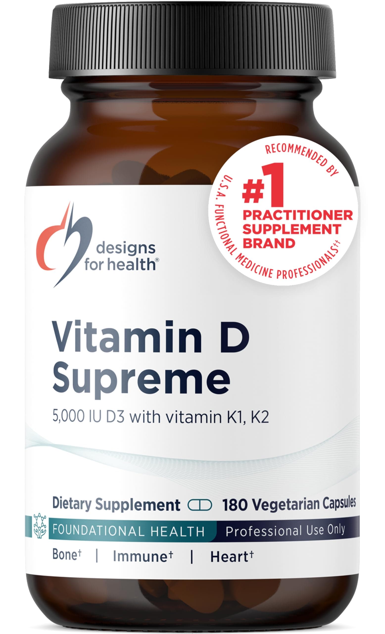 Vitamin D Supreme - Vitamin D 5000 IU with 2000mcg Vitamin K as MK4 for Bone Health, Heart Health, Mood & Immune Support - Vitamin D3 Enhanced with GG Supplement (180 Capsules)