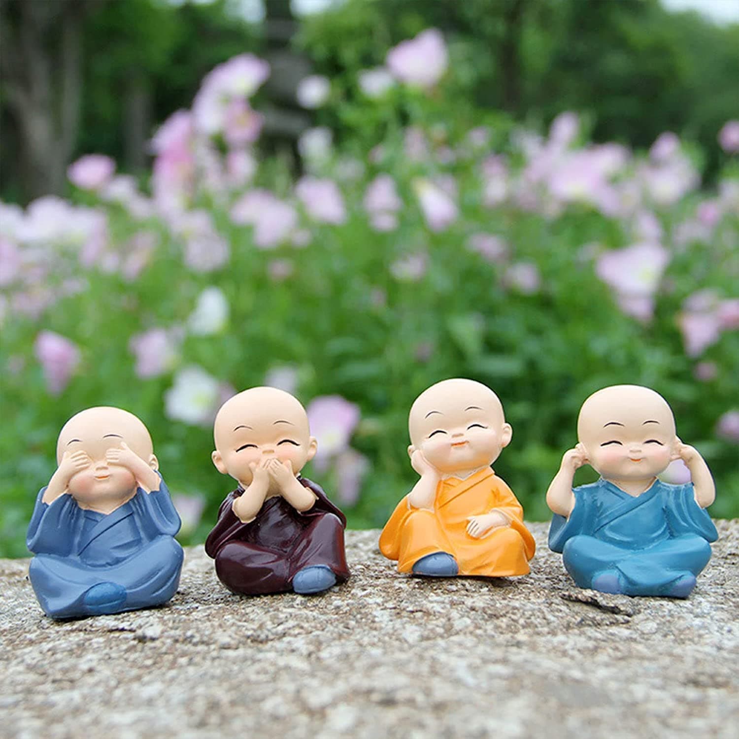 1 Set Monk Buddha Miniature Set for Unique Gift, Home, Bedroom, Living Room, Office, Restaurant Decor, Showpiece, Gifts Figurines and Garden Decor Items - Resin (Multicolor), Religious