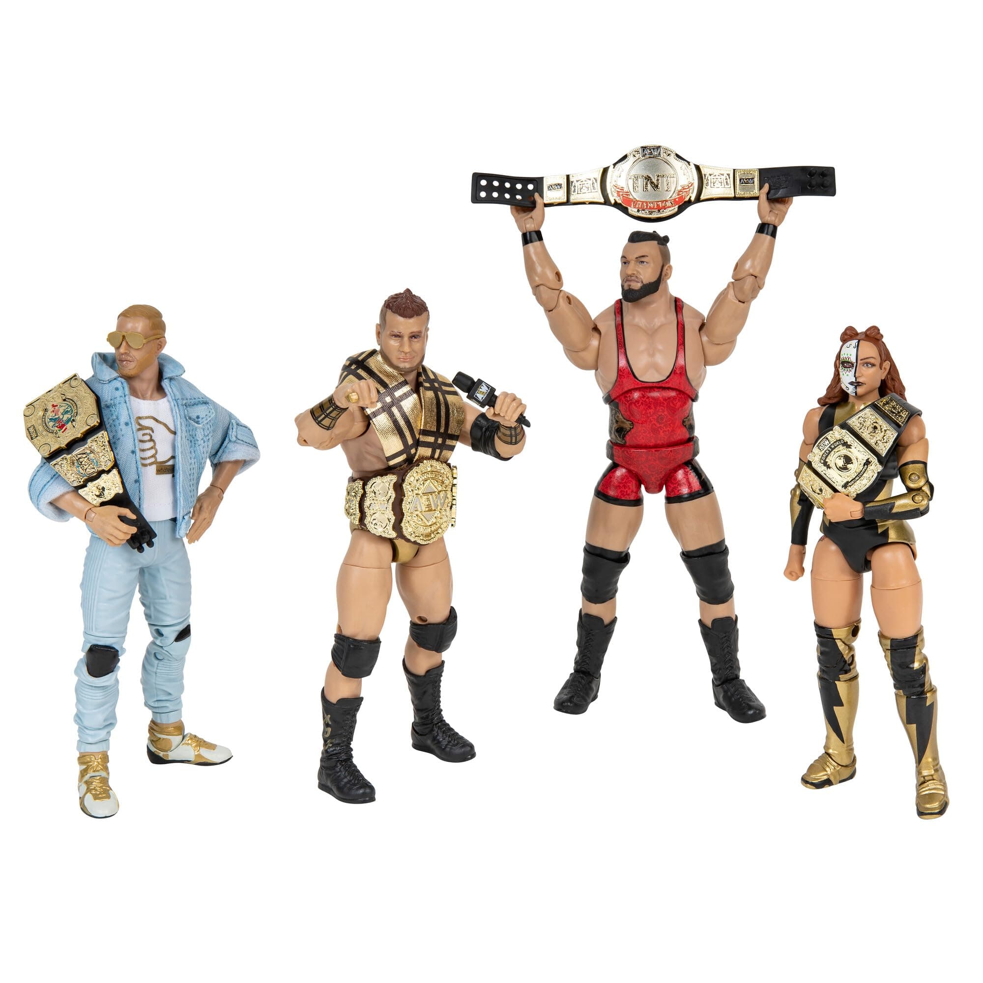 All Elite Wrestling AEW Unrivaled Champion 4 Pack - Four 6-Inch Figures with Title Belts and Accessories - Amazon Exclusive