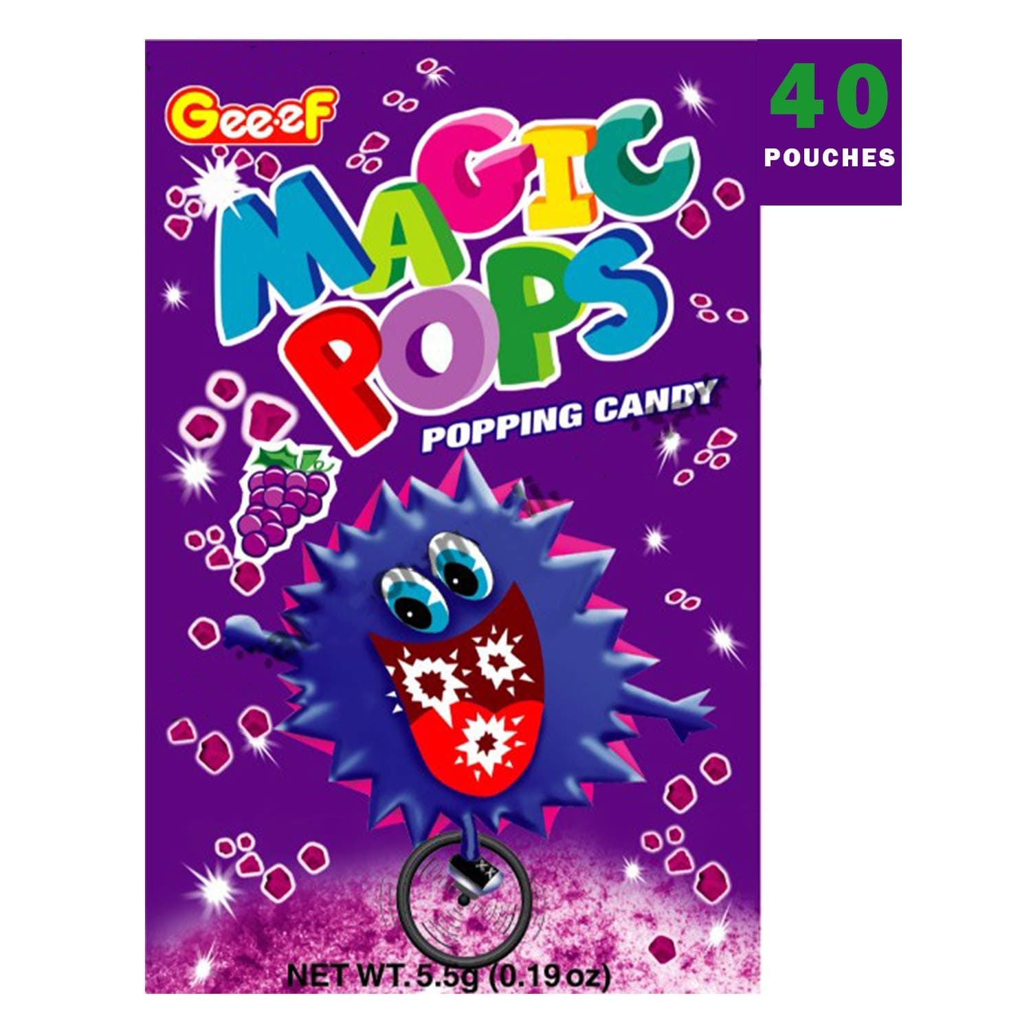 Gee.ef Magic Pops Popping Candy, Grape Flavor, 5 G X 40 Pouches, 200 Gram