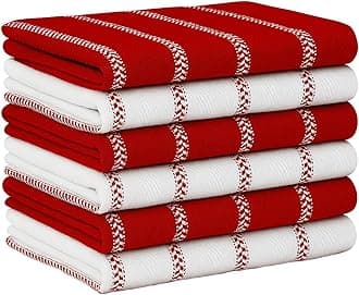 LANE LINEN Kitchen Towel Sets - Pack of 6 Cotton Dish Towels for Drying Dishes, 18”x 28”, Hand Towels, Absorbent Tea Towels, Quick Drying Kitchen Towels Set - Christmas Red