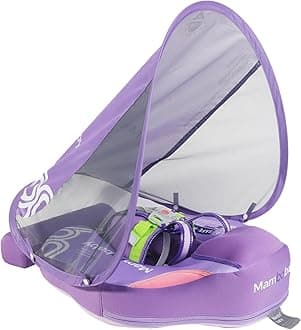 Mambobaby Baby Float with Canopy & Tail Non-Inflatable Baby Swim Float Upgrade Soft Infant Pool Float Sun Protection Newborn Pool Float 3-24 Months Skin-Friendly Material for Toddler Boys Girls