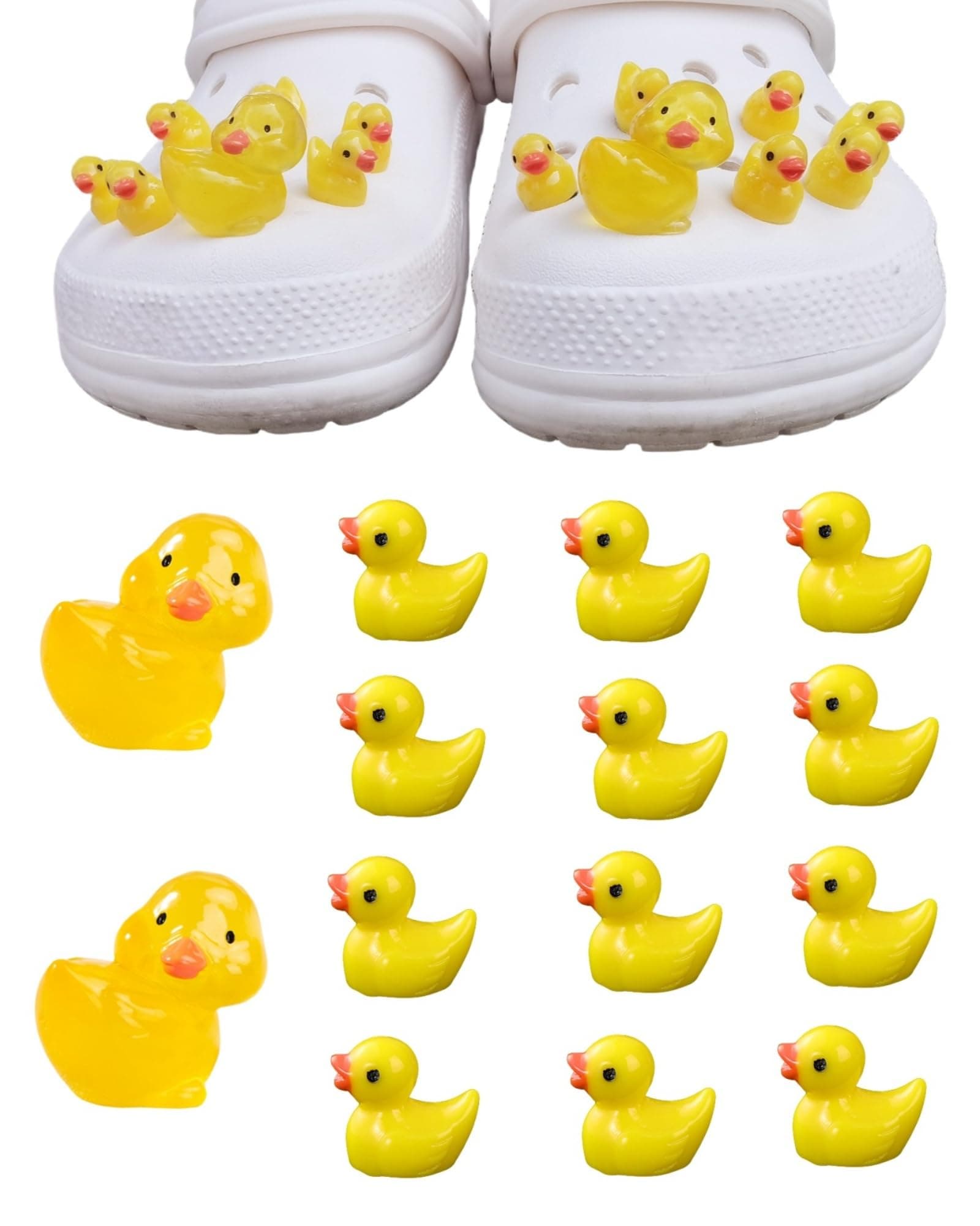 14PCS Duck Charms for shoes, 3D Duck Clog charms 2PCS Glow in The Dark Big Ducks + 12PCS Ducks Pin Funny Charm