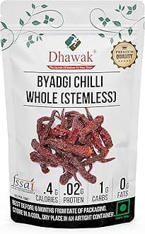 Dhawak Byadgi Chilli Whole (Stemless) - 1 Kg. /Sabut lal Mirch /Dried Red Chilli/Red Chilli Whole