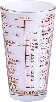 Kolder Mix N Measure Glass, Multi-Purpose Liquid and Dry Measuring Cup, 6 Units of Measurement, Heavy Glass, Red