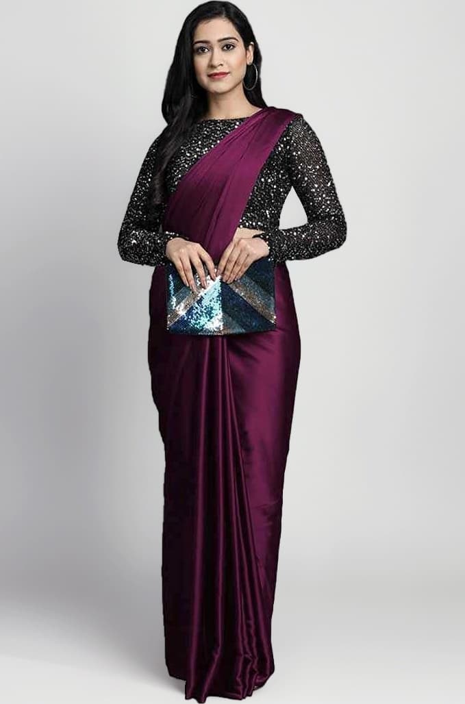 Mera Enterprise Women's Satin Silk Plain Saree