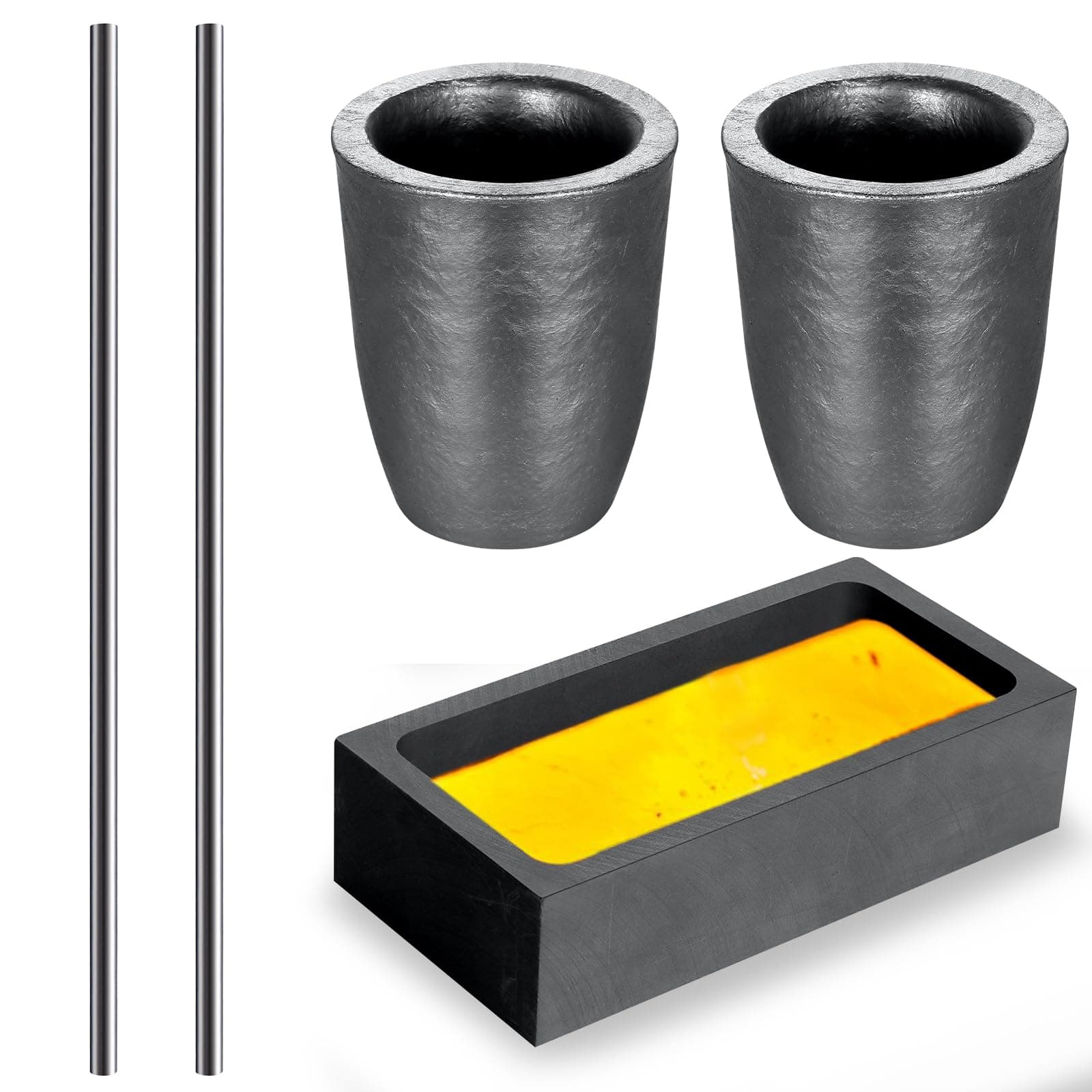 5 Pieces Crucible Metal Melting Kit, Including 2 Clay Graphite Crucible for Gold Melting Metal, 2 Graphite Stir Rod Stick, 1 Torch Smelting Casting Ingot Mold