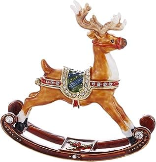Hand Painted Enamel Reindeer Trinket Box, Hinged Jewelry Box Unique Mini Ring Necklace Jewelry Organizer, Classical Bejeweled Storage, Figurine Collectible Keepsake Home Decor (Reindeer)