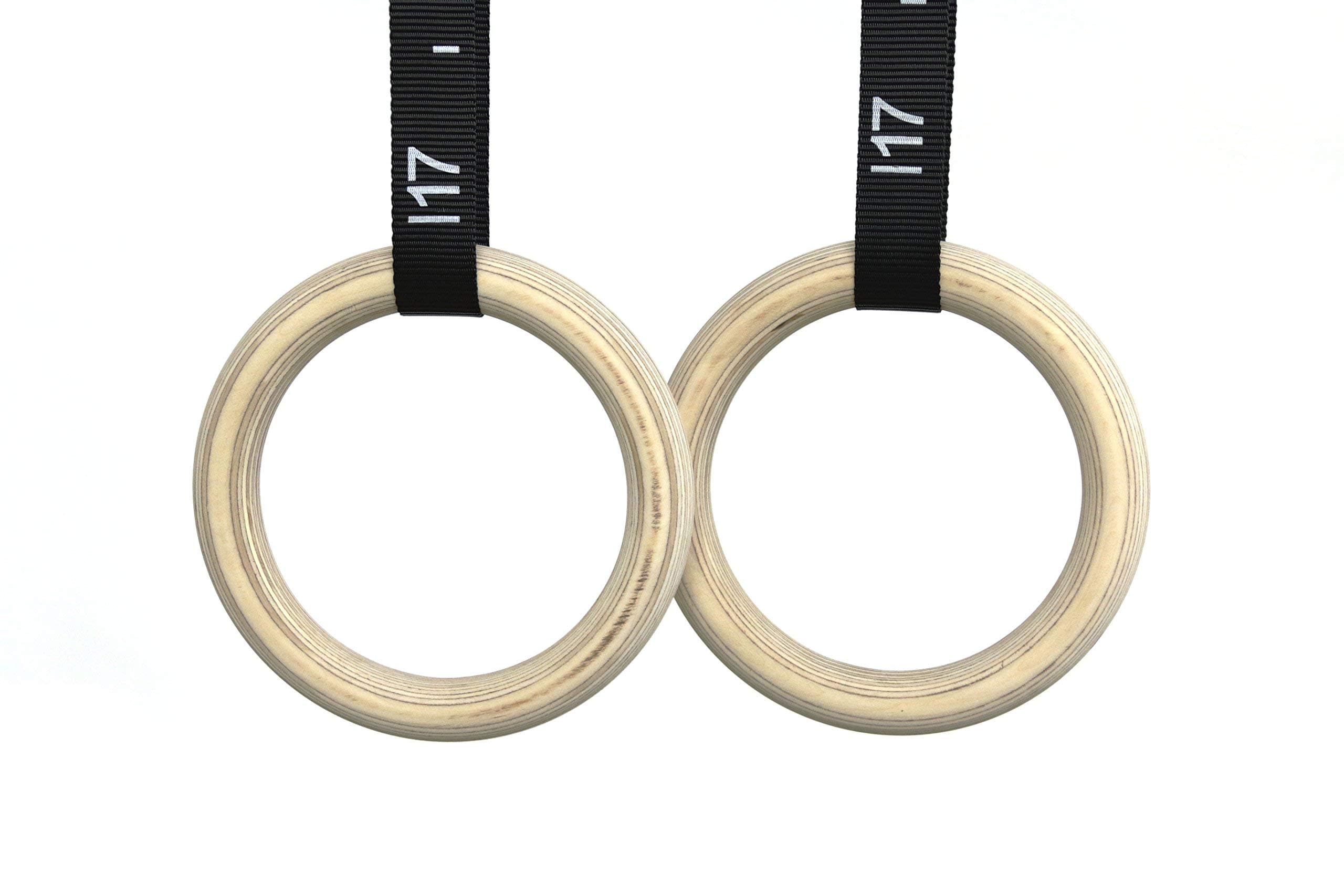 CFF Pit Bull Wood Olympic Gym Rings with Numbered Straps Extra Grip, 18-Feet