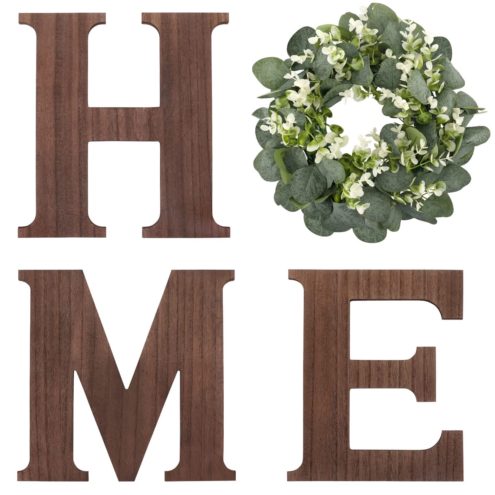 Wooden Home Sign with Artificial Wreath