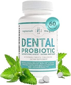 Dental Probiotic 60-Day Supply. Oral probiotics for Bad Breath, Tooth Decay, Strep Throat. Boosts Oral Health and Combats halitosis. Contains Streptococcus salivarius BLIS K12 & BLIS M18.