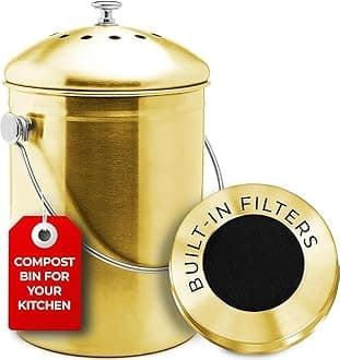 EPICA Countertop Compost Bin Kitchen | 1.3 Gallon | Odorless Composting Bin with Carbon Filters | Indoor Compost Bin with Lid | Stainless Steel Kitchen Composter for Food Scraps & Waste Recycling