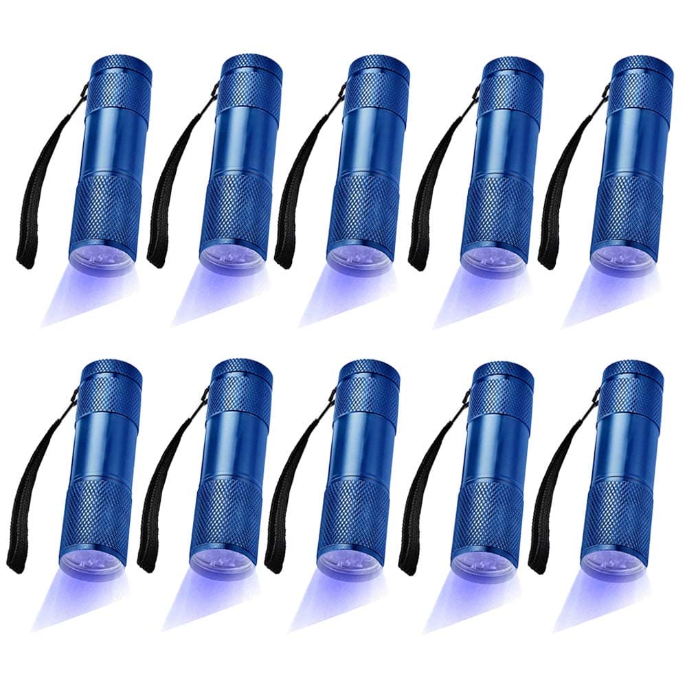 10 Pack UV Blacklight 9 LED Flashlight Torch Light Outdoors Etc-Blue (10 Pack-Blue)
