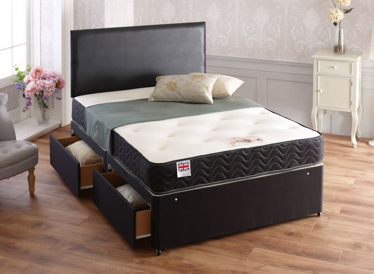 Somnior Beds Divan, Fabric, Black Damask, Double