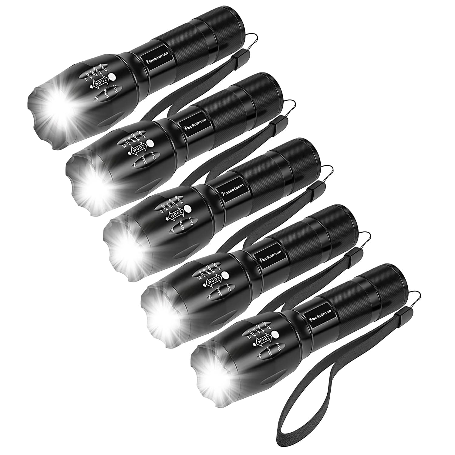 5 Pack, Led Tactical Flashlight Water Resistant Handheld Torch with 5 Modes and Adjustable Focus