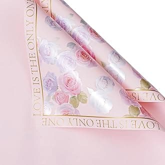 RUSPEPA 20 Sheets Flower Wrapping Paper, Rose Waterproof Floral Bouquet Wrapping Paper, Florist Supplies Packaging for Birthday, Wedding and DIY Crafts, Pink