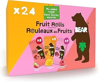 BearFruit Rolls Strawberry & Raspberry & Mango Variety| 100% Natural Ingredients | No added sugar | Healthy School And Lunch Snacks For Kids And Adults | 24 x 20g