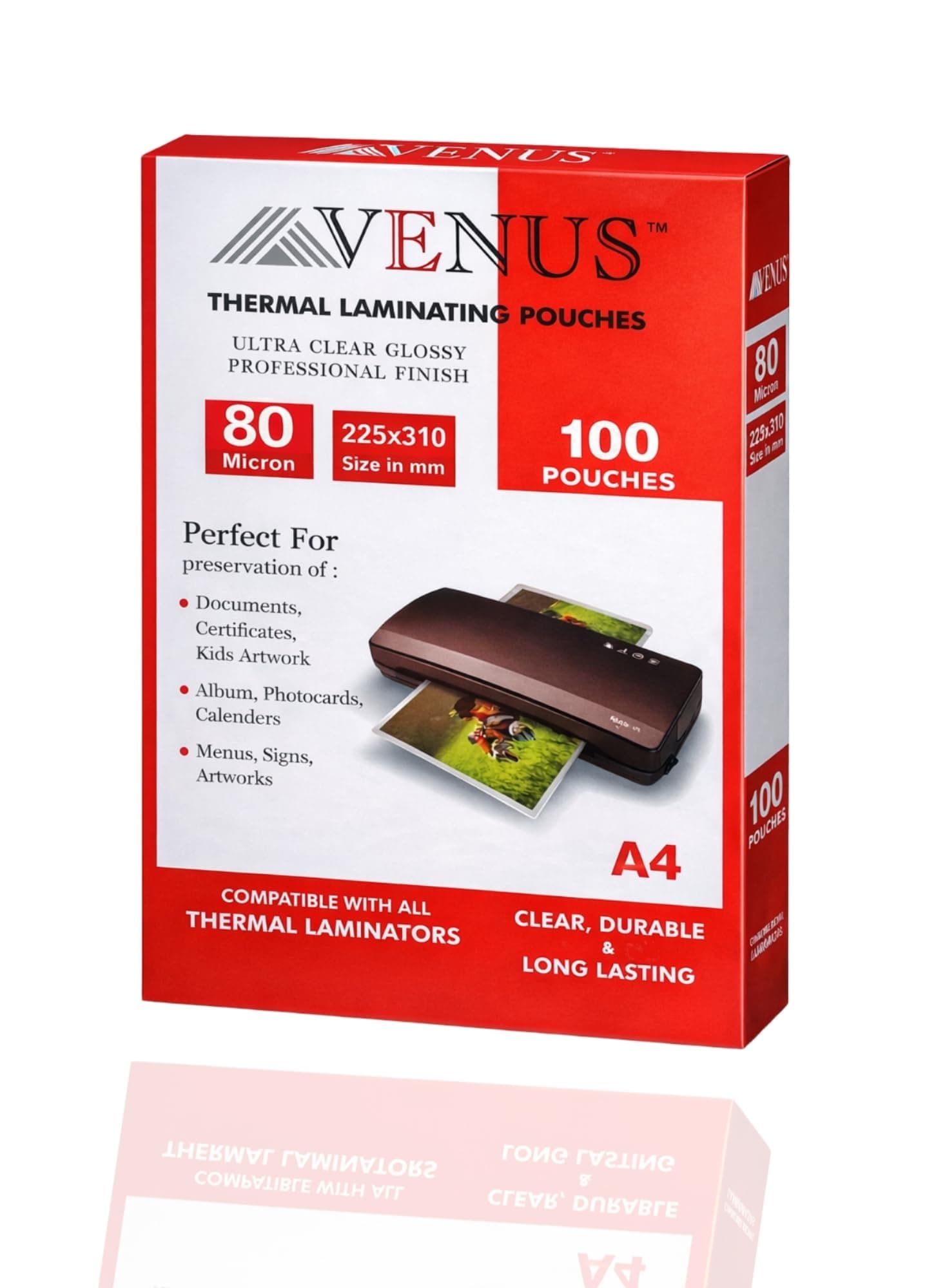 High Glossy Thermal Lamination Pouch A4 Size (225 x 310 mm) 80 Micron 100 Pcs