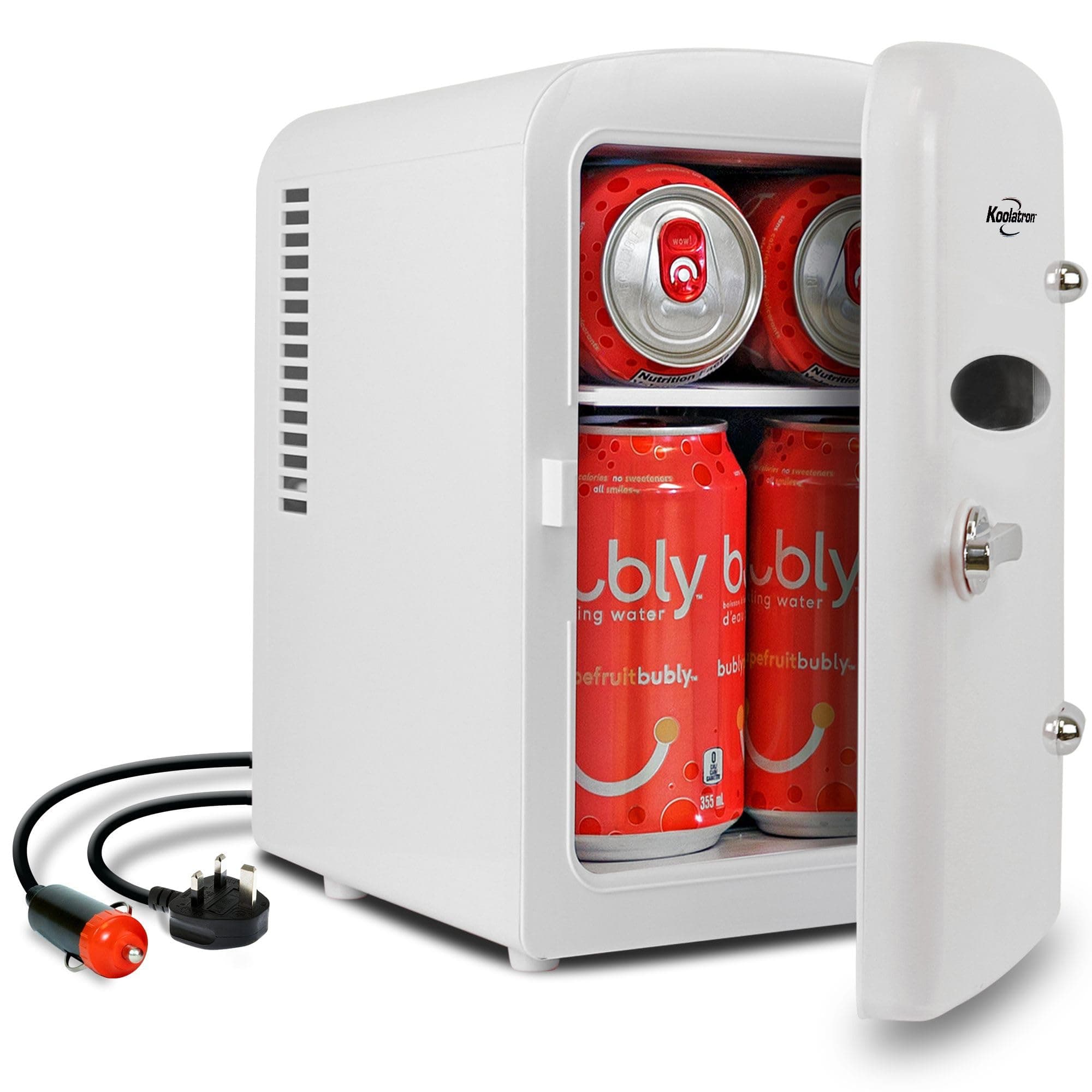 Koolatron Retro Mini Fridge For Bedrooms 4L Small 6 Can Table Top 12V Portable Cooler Refrigerator Quiet Mini Fridges For Skincare Food Drinks Kids Home Car & Travel White